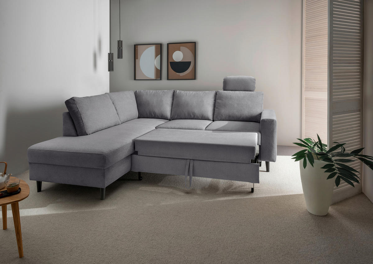 ECKSCHLAFSOFA in Chenille Dunkelgrau  - Dunkelgrau/Schwarz, MODERN, Holz/Textil (200/242cm) - Livetastic
