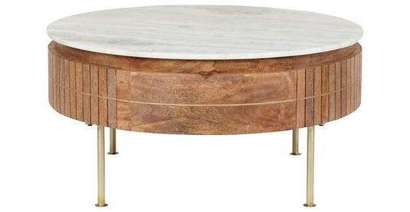 COUCHTISCH Marmor Mangoholz massiv 85/45/85 cm rund Naturfarben, Goldfarben - Goldfarben/Naturfarben, Design, Holz/Stein (85/45/85cm) - Novel