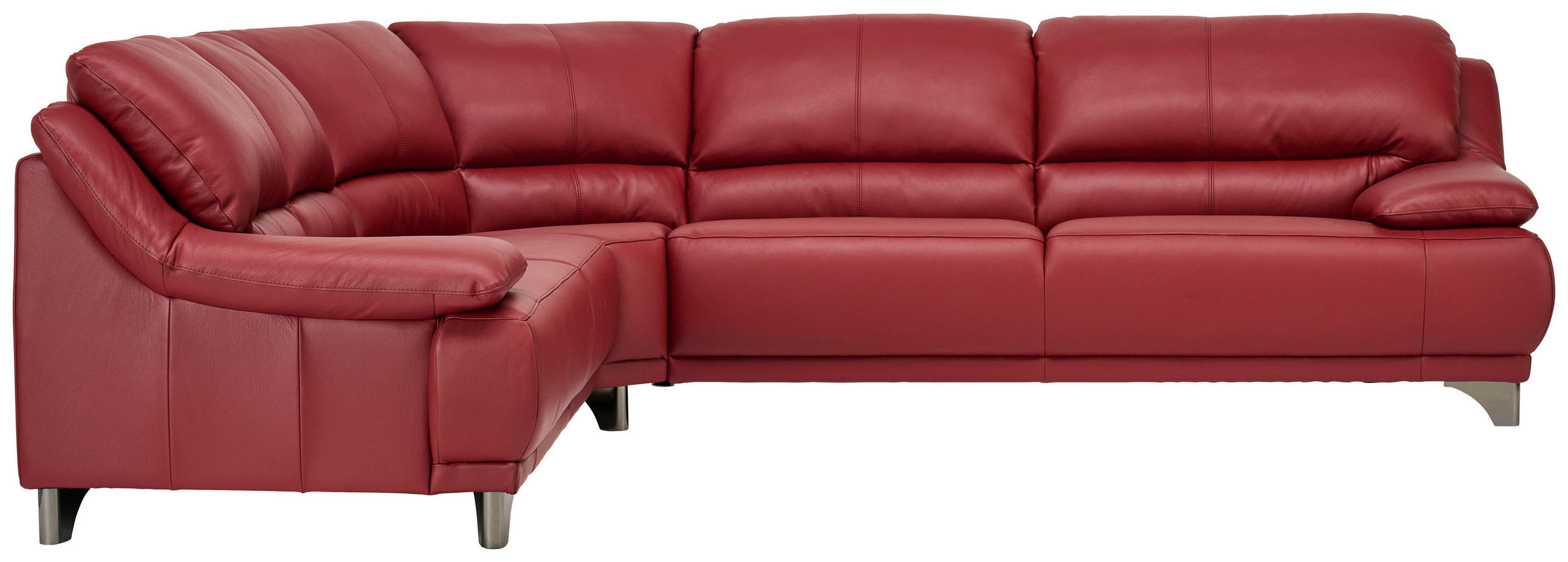 ECKSOFA Rot Echtleder  - Rot/Schwarz, Design, Leder/Metall (253/290cm) - Xora