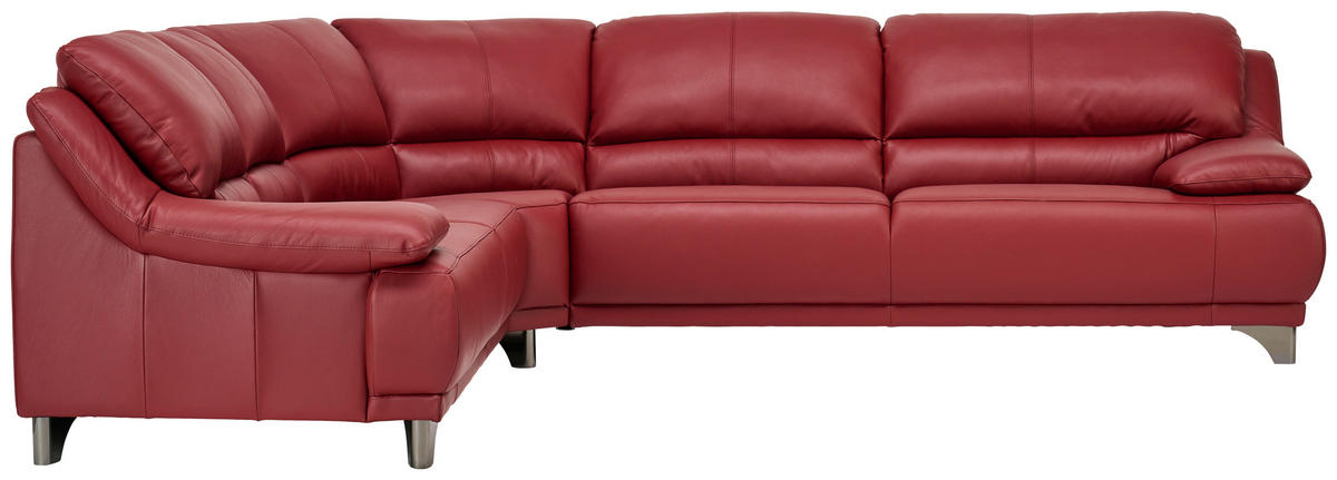 ECKSOFA in Echtleder Rot  - Rot/Schwarz, Design, Leder/Metall (253/290cm) - Xora