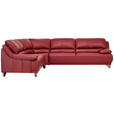 ECKSOFA in Echtleder Rot  - Rot/Schwarz, Design, Leder/Metall (253/290cm) - Xora