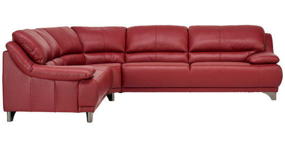 ECKSOFA Rot Echtleder  - Rot/Schwarz, Design, Leder/Metall (253/290cm) - Xora