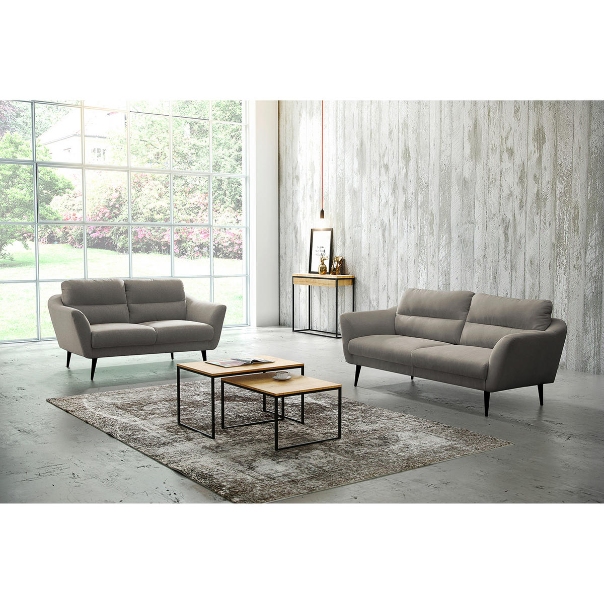 2-SITZER-SOFA Webstoff Grau  - Schwarz/Grau, Design, Holz/Textil (158/87/88cm) - Livetastic