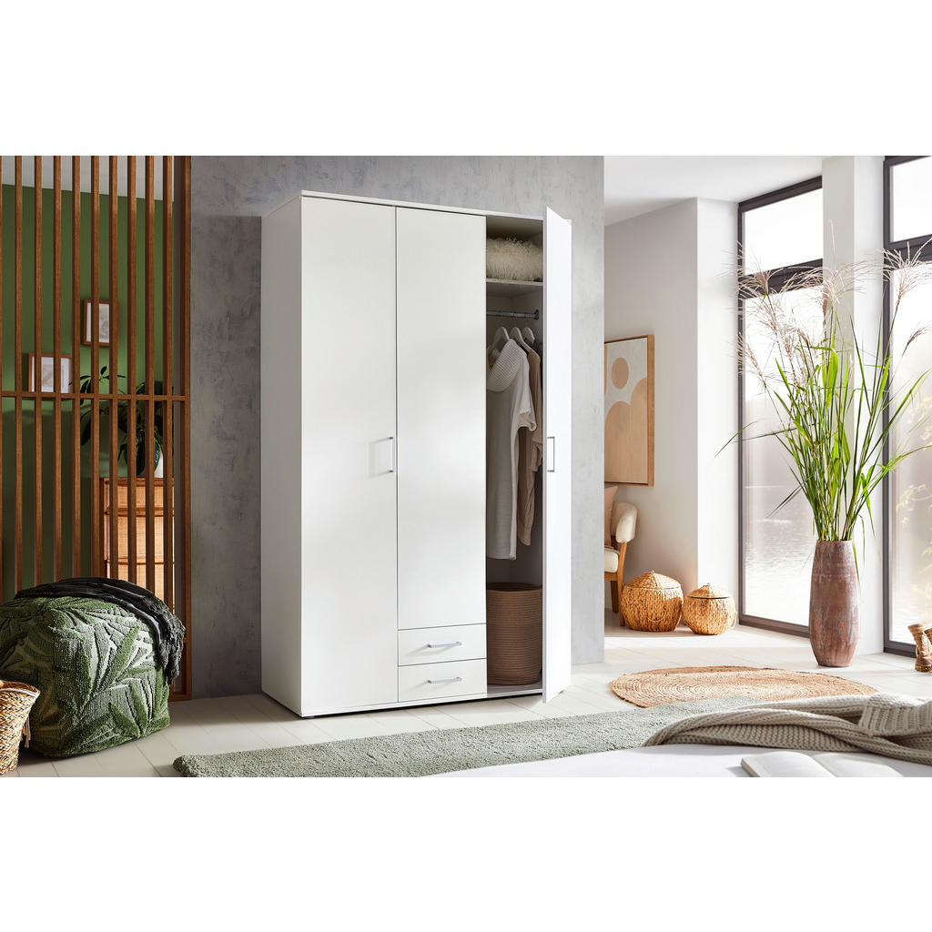 Thumbnail - Boxxx Drehtürenschrank, Weiß, Holzwerkstoff, 4 Fächer, 2 Schubladen, 120x196x54 cm, Schlafzimmer, Kleiderschränke, Dreht...