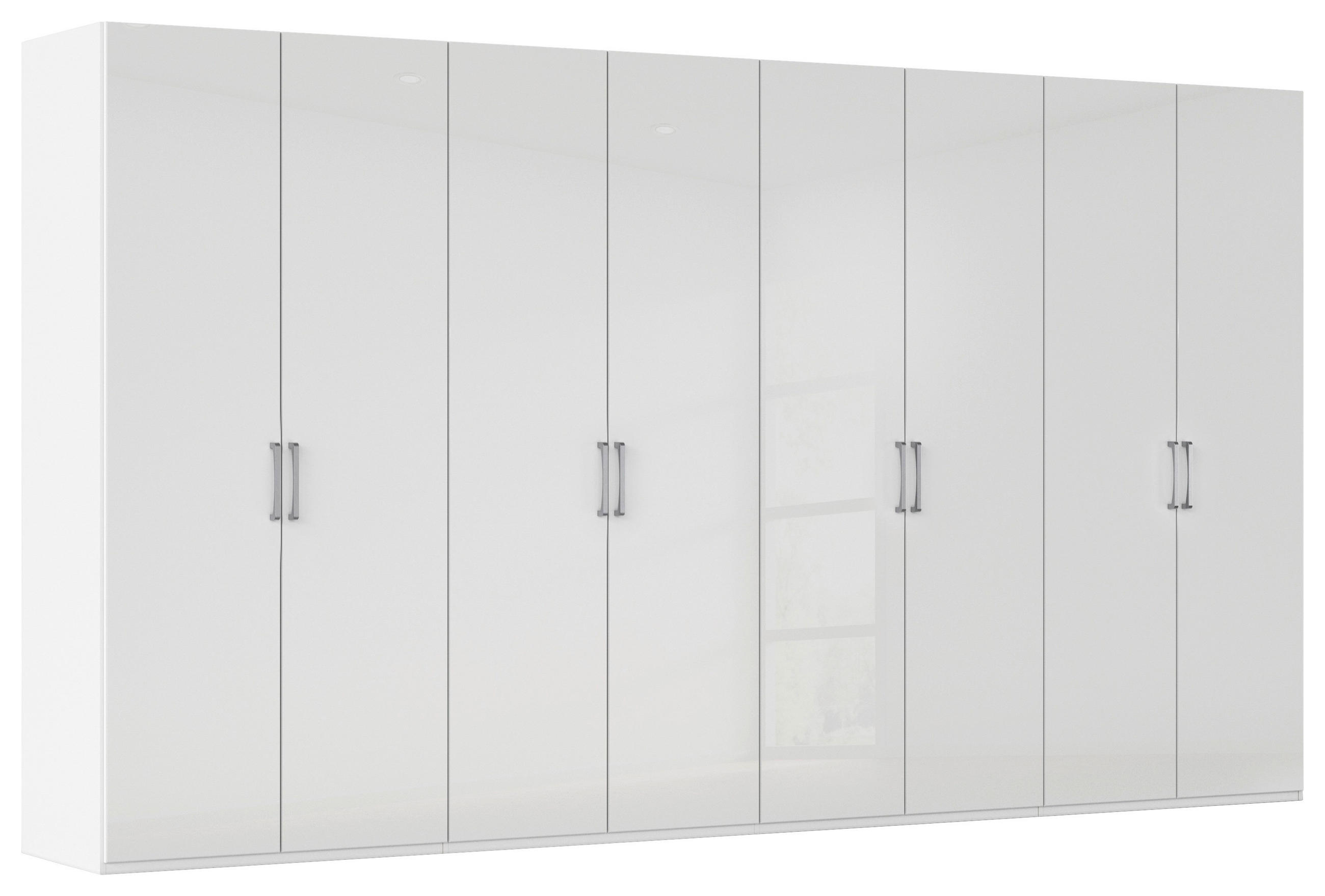 DREHTÜRENSCHRANK 400/235/61 cm,  in Weiß, Weiß Hochglanz, 8-türig  - Edelstahlfarben/Weiß Hochglanz, Basics, Holzwerkstoff/Metall (400/235/61cm) - Novel