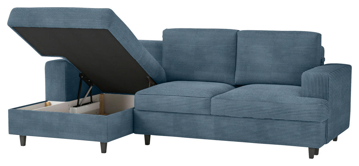 ECKSOFA Blau Cord, Velours  - Blau/Schwarz, Design, Holz/Textil (140/247cm) - MID.YOU
