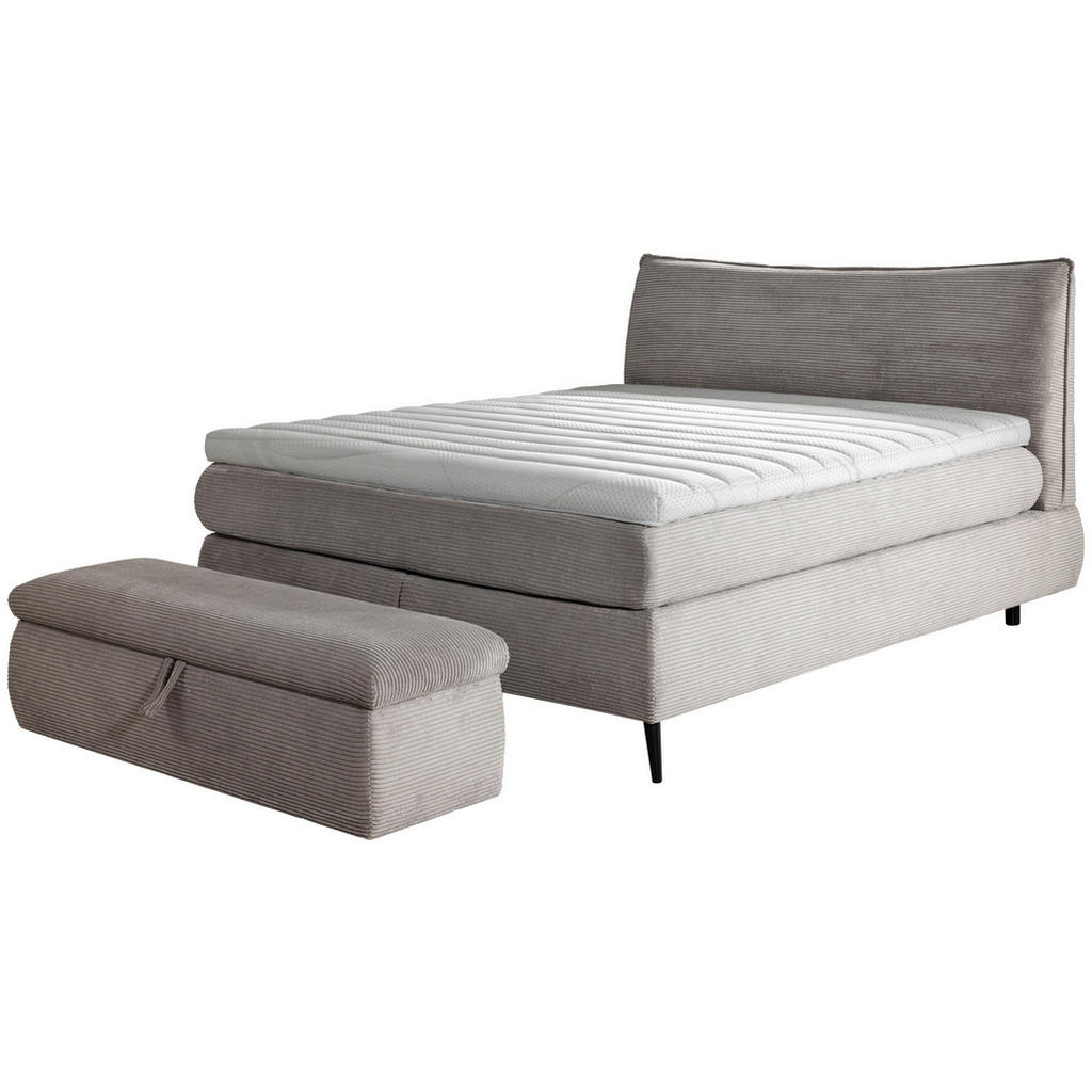 Thumbnail - Esposa Boxspringbett, Grau, Textil, Buche, massiv, H2 + H3, 7-Zonen, Höhe ca. 20 cm, 180x200 cm, Topper durchgehend, Wen...