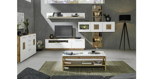 HIGHBOARD 140/135/37 cm - Chromfarben/Eichefarben, KONVENTIONELL, Glas/Holz (140/135/37cm) - Hom`in