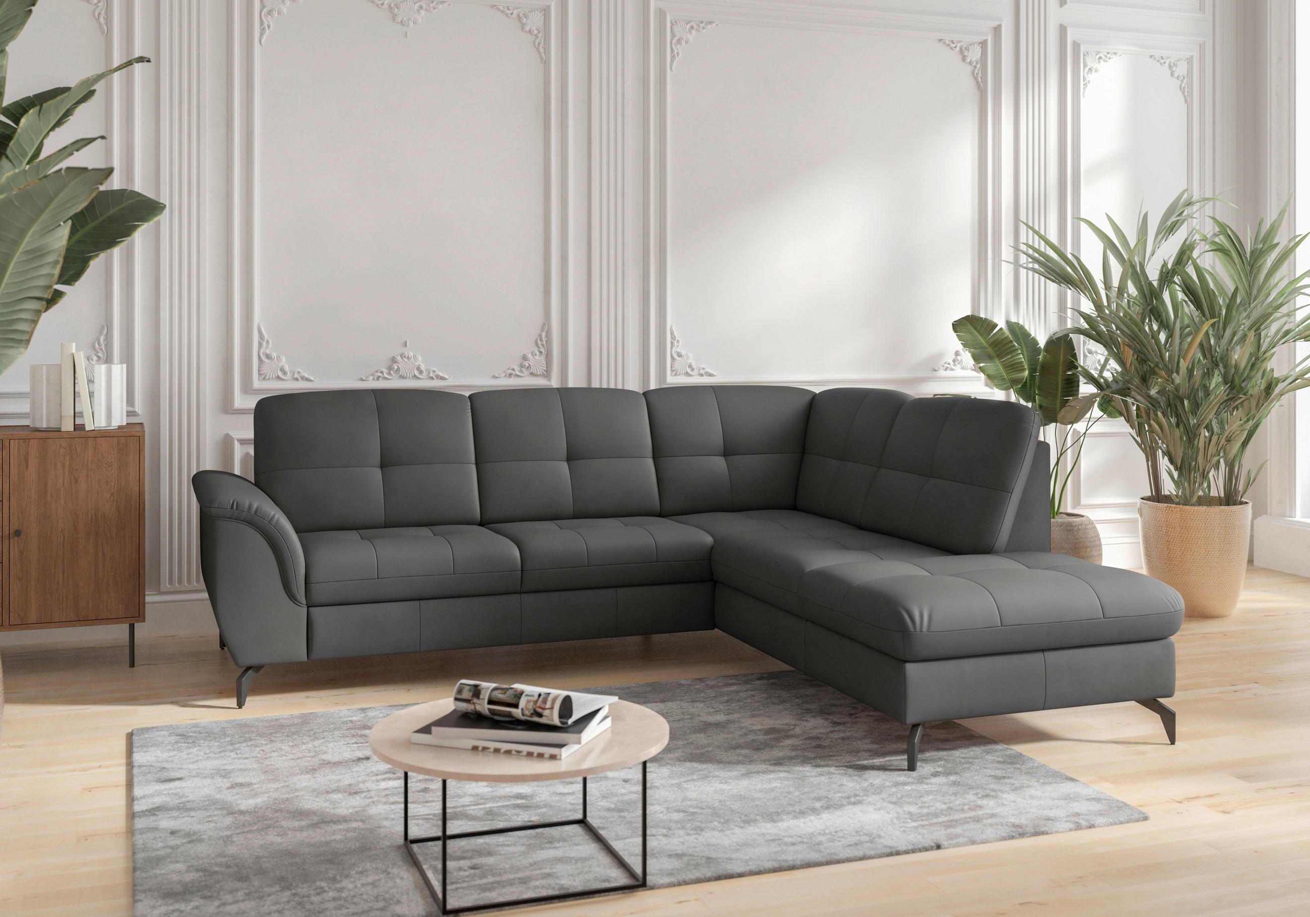 ECKSOFA in Echtleder Anthrazit  244/212 cm  - Anthrazit/Schwarz, MODERN, Leder/Metall (244/212cm) - Sit & More