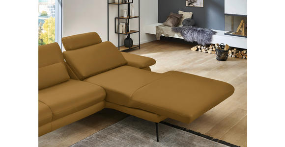 ECKSOFA in Echtleder Currygelb 310/180 cm - Currygelb/Schwarz, Design, Leder/Metall (310/180cm) - Dieter Knoll