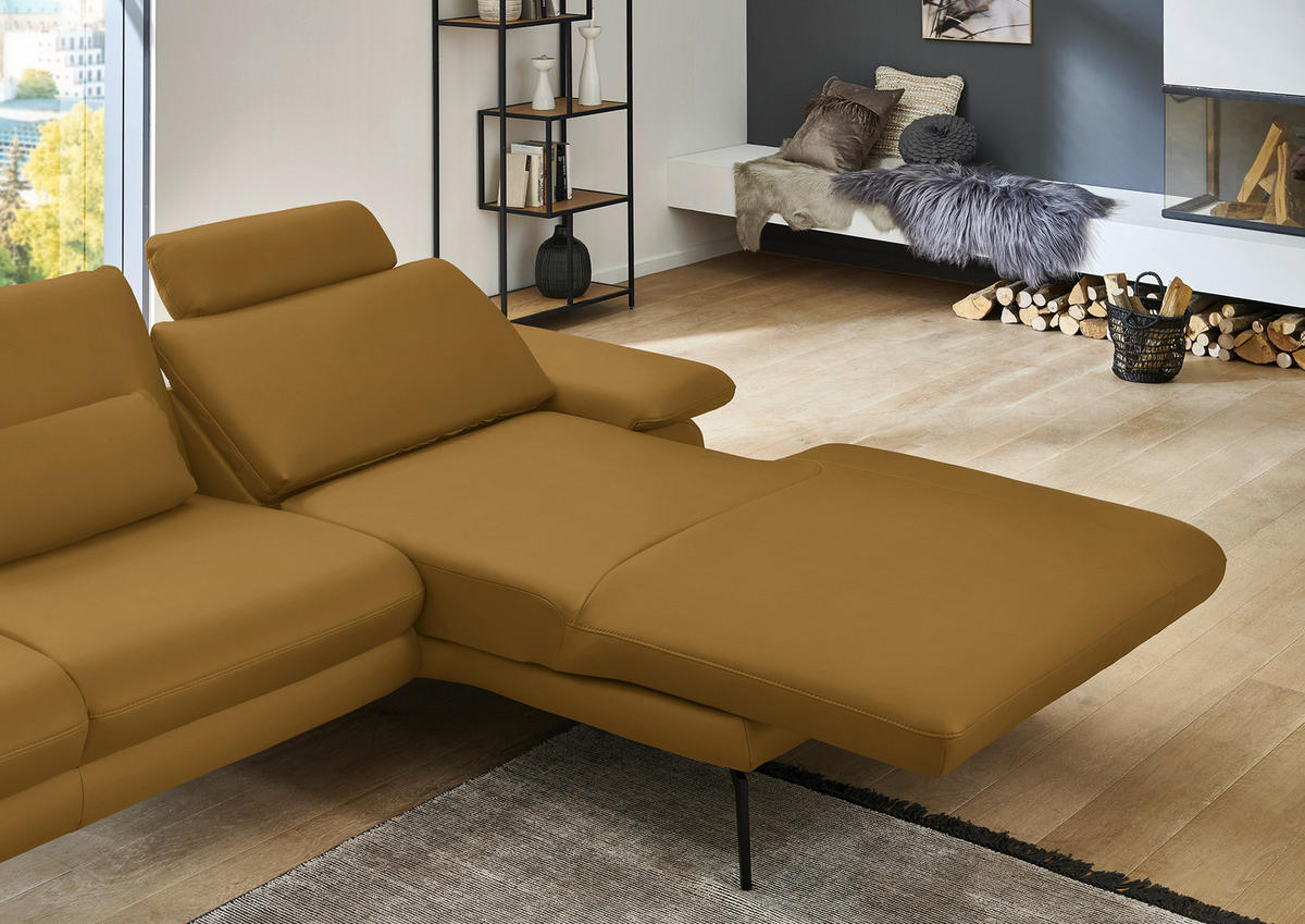 ECKSOFA in Echtleder Currygelb  310/180 cm  - Currygelb/Schwarz, Design, Leder/Metall (310/180cm) - Dieter Knoll