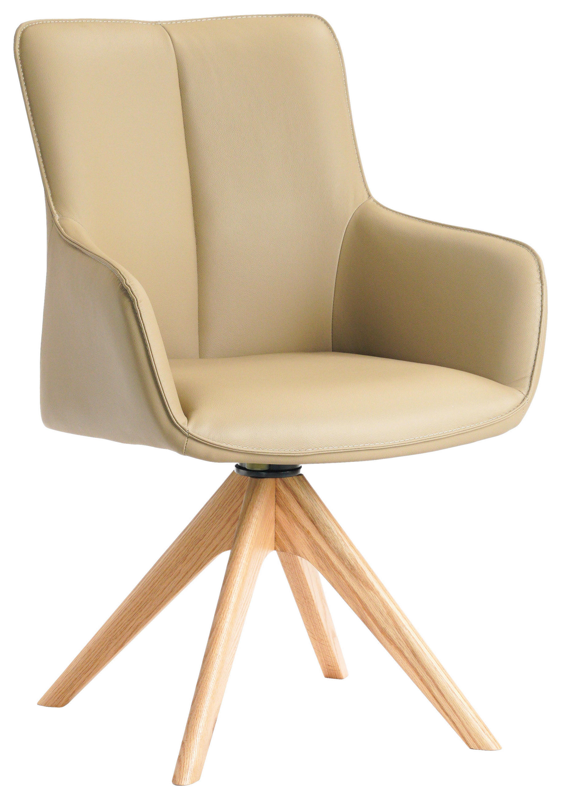 ARMLEHNSTUHL  in Eisen Echtleder pigmentiert  - Eichefarben/Beige, MODERN, Leder/Holz (64/87/60cm) - Novel
