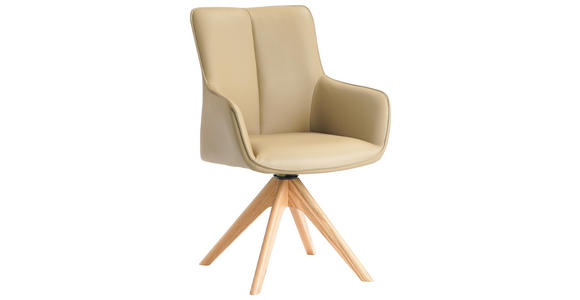 ARMLEHNSTUHL in Eisen Echtleder pigmentiert - Eichefarben/Beige, MODERN, Leder/Holz (64/87/60cm) - Novel