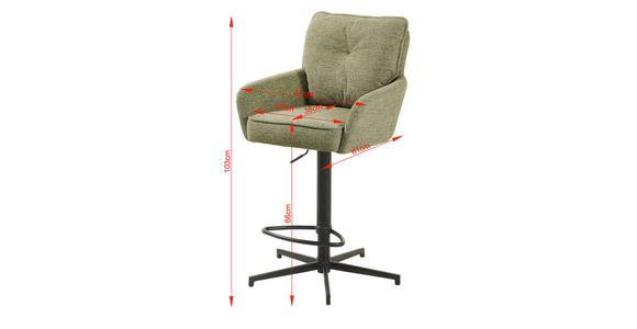 BARHOCKER Leinenoptik Grün, Schwarz Eisen Stoffauswahl, Sitzfläche 360° drehbar - Taupe/Schwarz, Design, Textil/Metall (58/103-123/61cm) - Novel