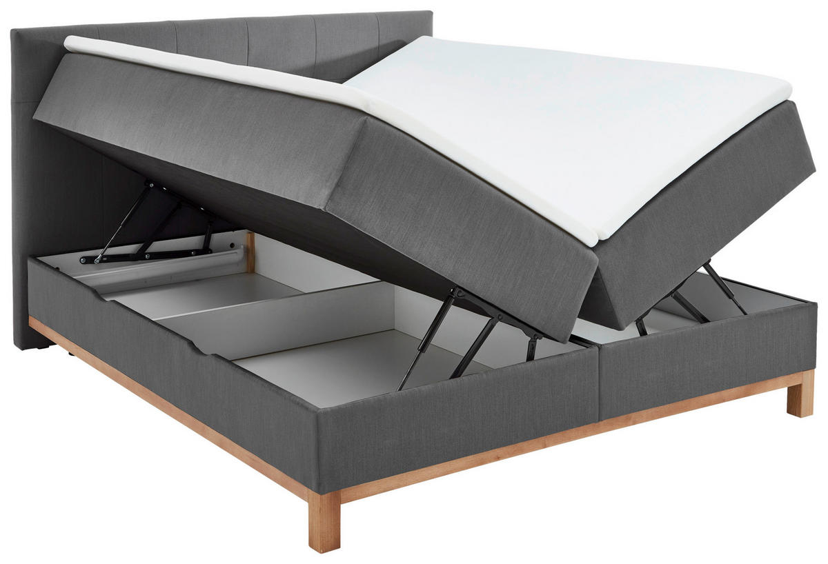 BOXBETT 180/200 cm,  in Anthrazit, Bettkasten, Topper, H3 + H3 = fest  - Eichefarben/Anthrazit, MODERN, Holz/Textil (180/200cm) - Livetastic