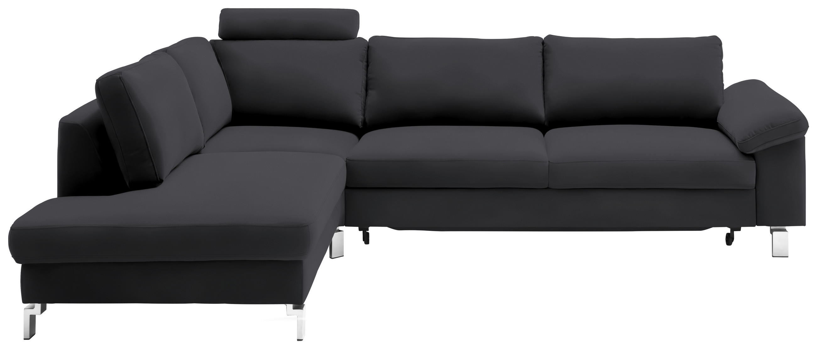 ECKSOFA in Echtleder Dunkelgrau  - Chromfarben/Dunkelgrau, Design, Leder/Metall (200/281cm) - Pure Home Lifestyle