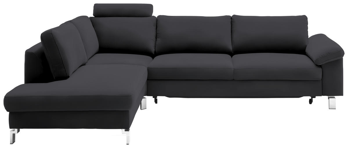 ECKSOFA in Echtleder Dunkelgrau  - Chromfarben/Dunkelgrau, Design, Leder/Metall (200/281cm) - Pure Home Lifestyle