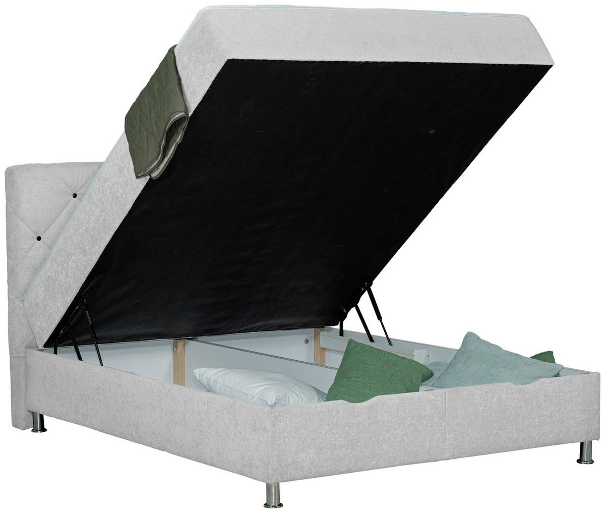 BOXBETT 160/200 cm,  in Naturfarben, Matratze, gepolstertes Kopfteil, Bettkasten, H3 = fest  - Chromfarben/Naturfarben, Design, Kunststoff/Textil (160/200cm) - Boxxx