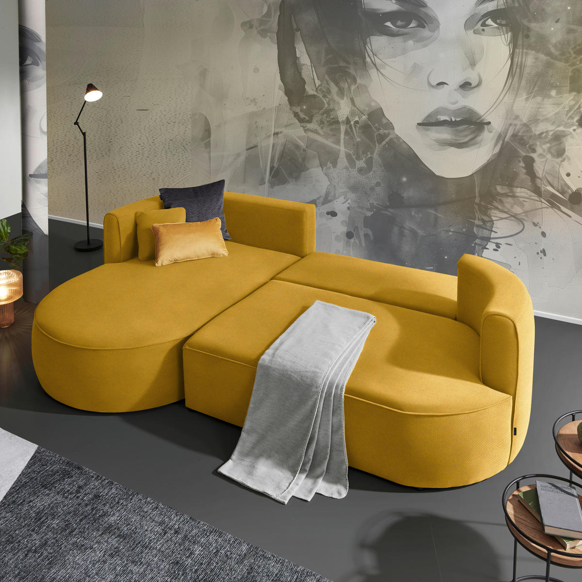 ECKSOFA in Webstoff Currygelb  - Currygelb/Schwarz, Modern, Kunststoff/Textil (284/183cm) - Welnova