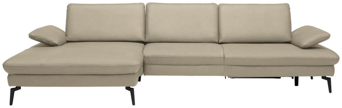 ECKSOFA in Echtleder Naturfarben  157/325 cm  - Schwarz/Naturfarben, Design, Leder/Metall (157/325cm) - Dieter Knoll