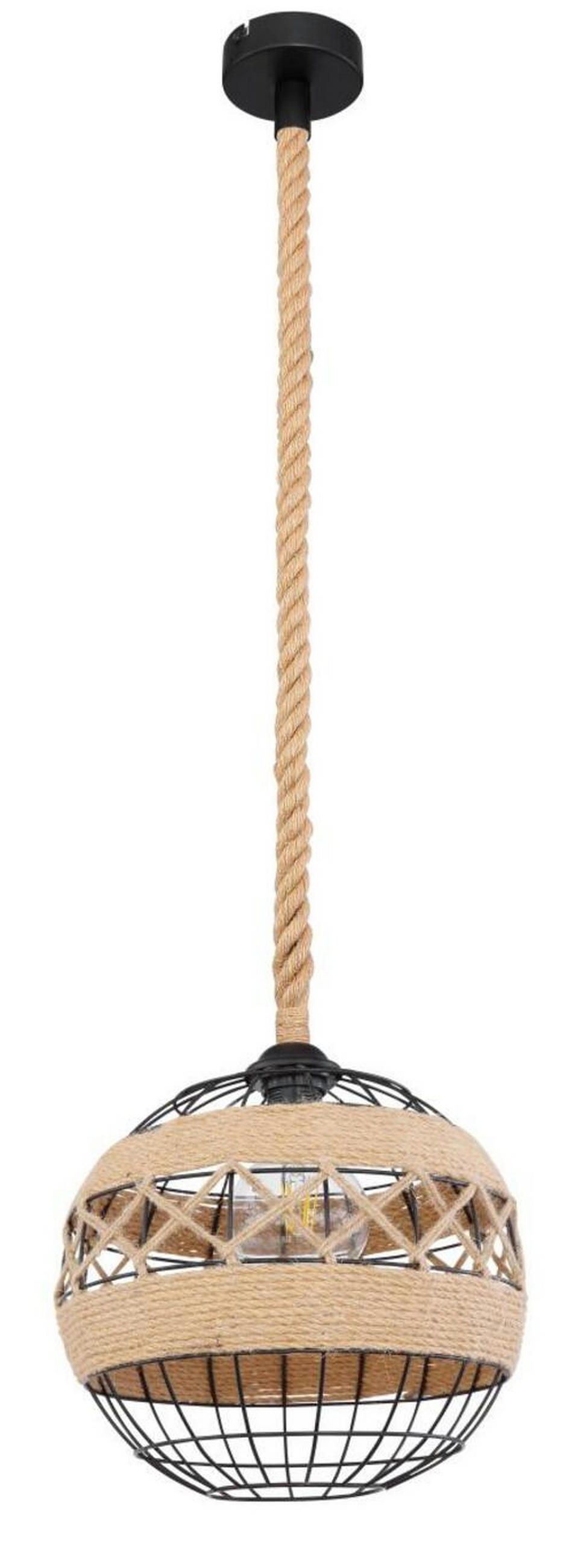 VISEČA SVETILKA        30/120 cm     60 W E27 - črna/rjava, Natur, kovina/naravni materiali (30/120cm) - Globo