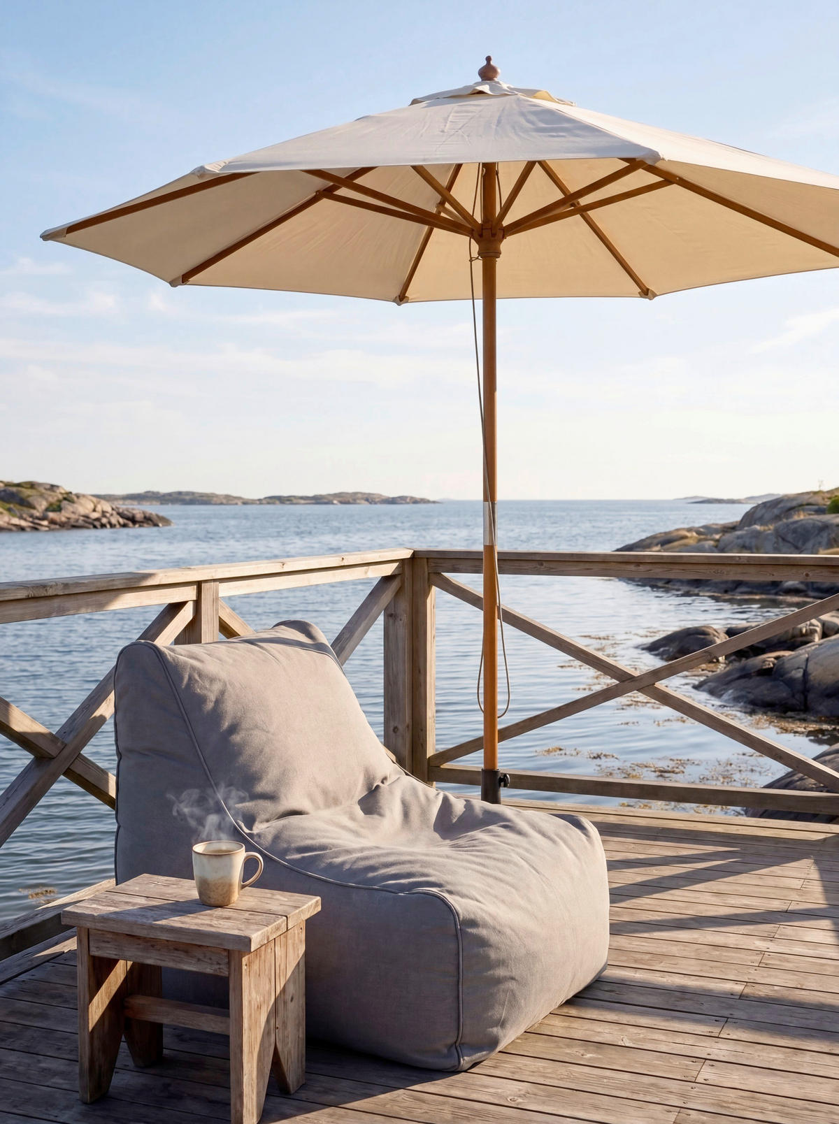 SONNENSCHIRM   - Weiß/Teakfarben, Design, Holz/Textil (300/265cm) - Livetastic