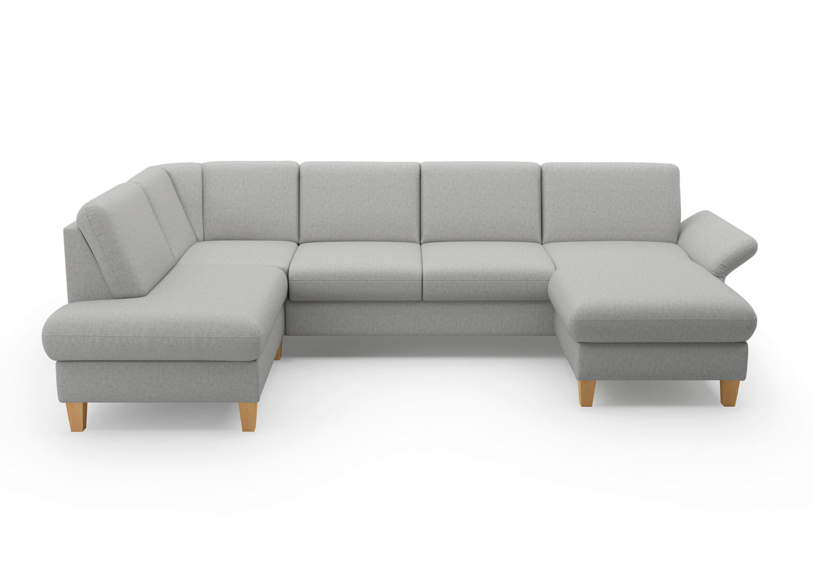 WOHNLANDSCHAFT Hellgrau Flachgewebe - Eichefarben/Hellgrau, KONVENTIONELL, Holz/Textil (195/314/164cm) - Sit & More