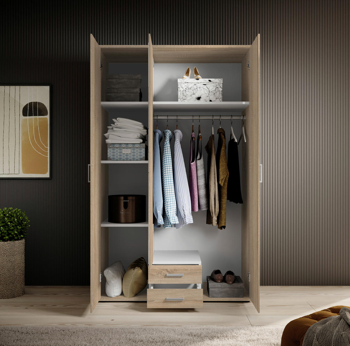 DREHTÜRENSCHRANK 120/196/54 cm 3-türig Sonoma Eiche  - Alufarben/Sonoma Eiche, KONVENTIONELL, Holzwerkstoff/Kunststoff (120/196/54cm) - Boxxx