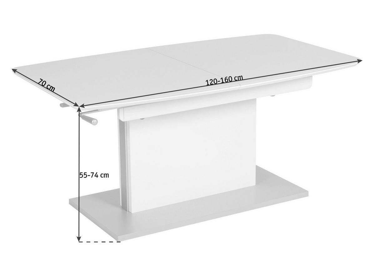 COUCHTISCH ESG 120-160/70/55-74 cm rechteckig Weiß  - Weiß, Design, Glas/Holzwerkstoff (120-160/70/55-74cm) - Venda