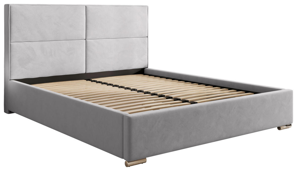 POLSTERBETT 140/200 cm,  in Hellgrau, gepolstertes Kopfteil, Lattenrost, Bettkasten,  - Chromfarben/Hellgrau, MODERN, Holz/Kunststoff (140/200cm) - Chameo