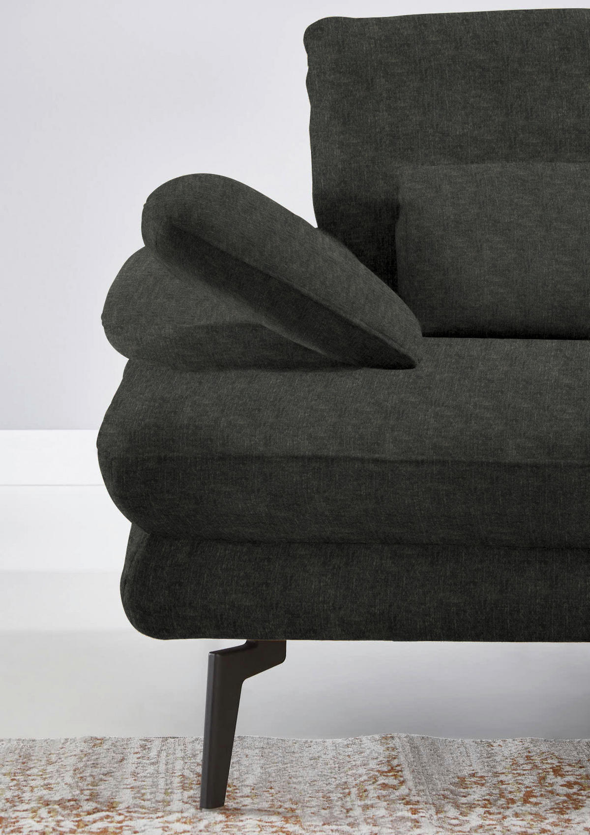 ECKSOFA in Velours Dunkelgrau  - Dunkelgrau/Schwarz, Design, Textil/Metall (310/180cm) - Dieter Knoll