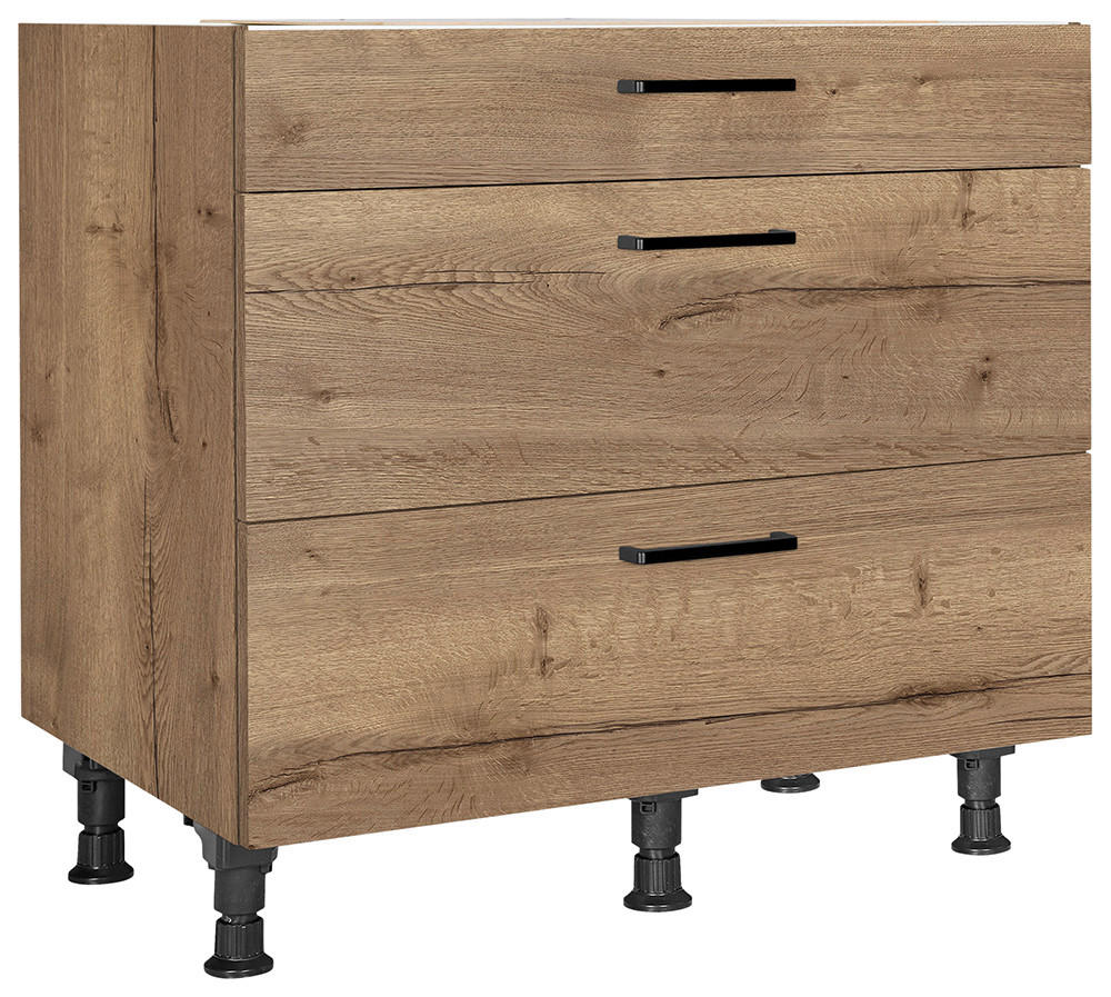 SCHUBKASTENUNTERSCHRANK 90/87/56 cm  in Eiche dunkel  - Eiche dunkel/Schwarz, MODERN, Holzwerkstoff/Metall (90/87/56cm) - Nobilia