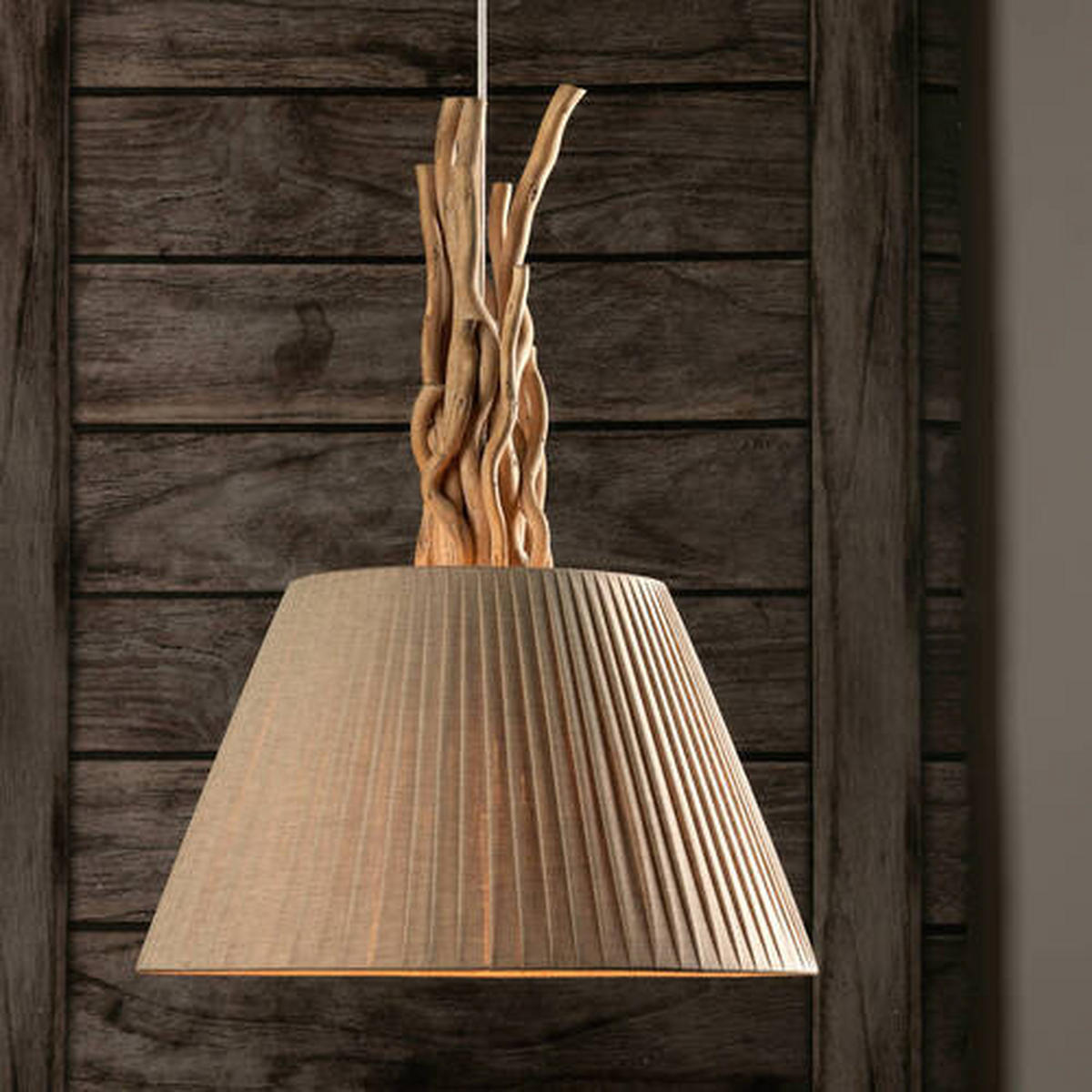 ZÁVĚSNÉ SVÍTIDLO, 40/110 cm  - bílá/pískové barvy, Natur, dřevo/textil (40/110cm)