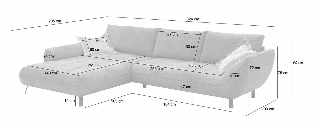 ECKSOFA BIARRITZ in Struktur Anthrazit  205/324 cm  - Anthrazit/Silberfarben, Design, Textil/Metall (205/324cm) - Livetastic