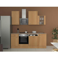 KÜCHENBLOCK 220 cm   in Buchefarben  - Edelstahlfarben/Beige, MODERN, Glas/Holzwerkstoff (220cm) - FlexWell