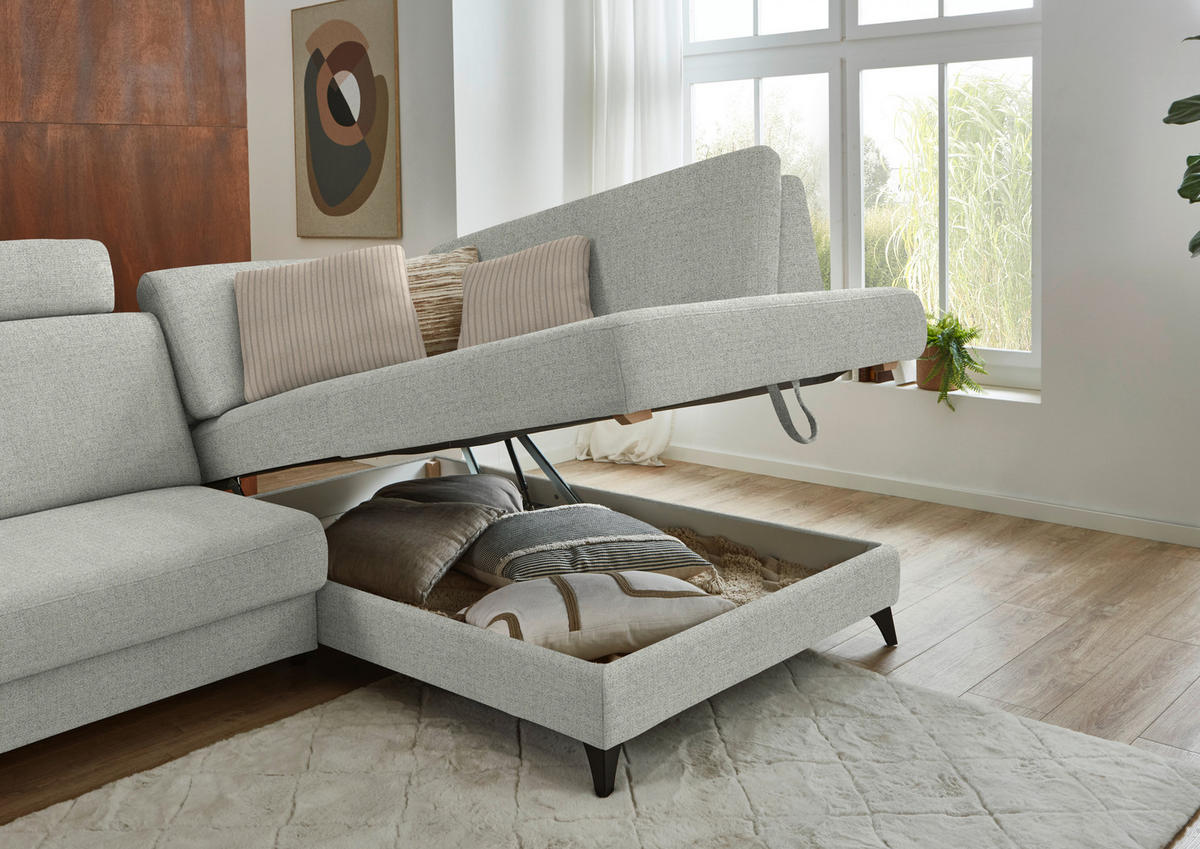 ECKSOFA  Chenille Hellgrau  - Hellgrau/Schwarz, Design, Textil/Metall (239/182cm) - Beldomo Comfort