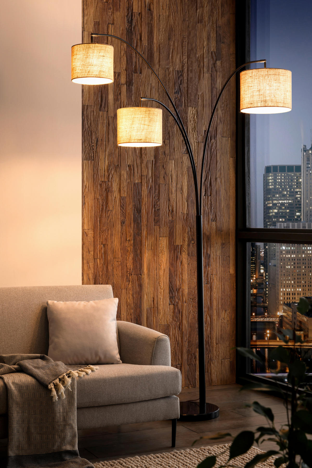 STEHLEUCHTE 35/220/106 cm  - Schwarz/Naturfarben, Design, Textil/Stein (35/220/106cm) - P & B