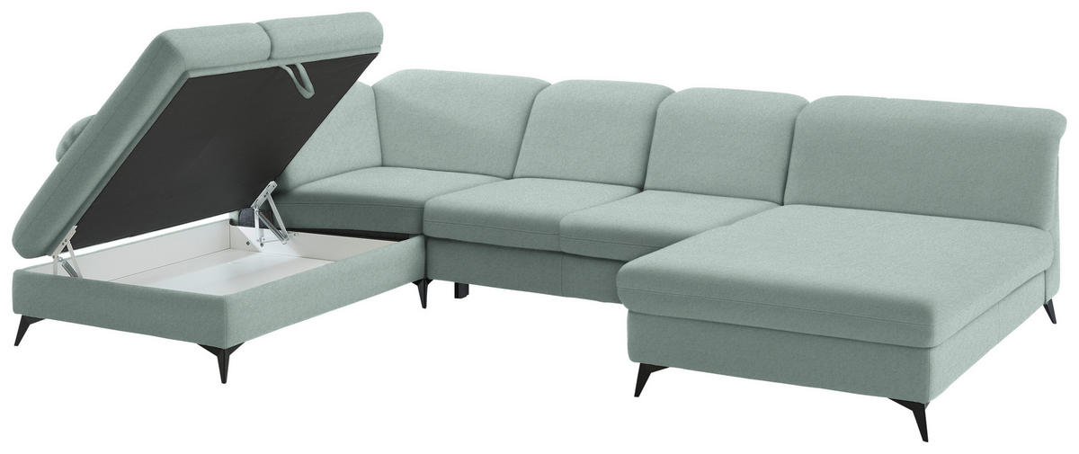 WOHNLANDSCHAFT  in Chenille Mintgrün  - Schwarz/Mintgrün, Design, Textil/Metall (255/369/198cm) - Beldomo Style