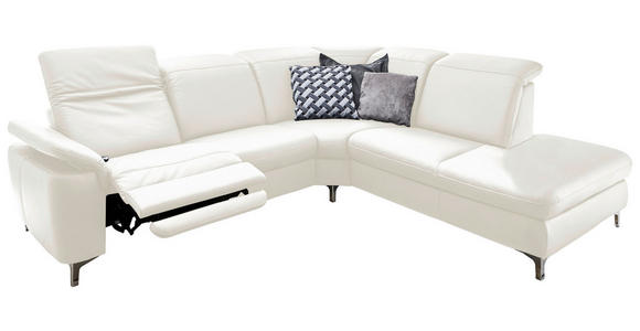 WOHNLANDSCHAFT in Leder Weiß - Alufarben/Weiß, Design, Leder/Metall (242/289cm) - Cantus