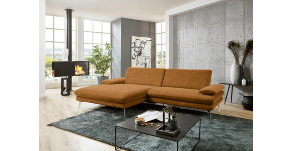 ECKSOFA in Velours Cognac 184/284 cm - Cognac/Schwarz, Design, Textil/Metall (184/284cm) - Dieter Knoll
