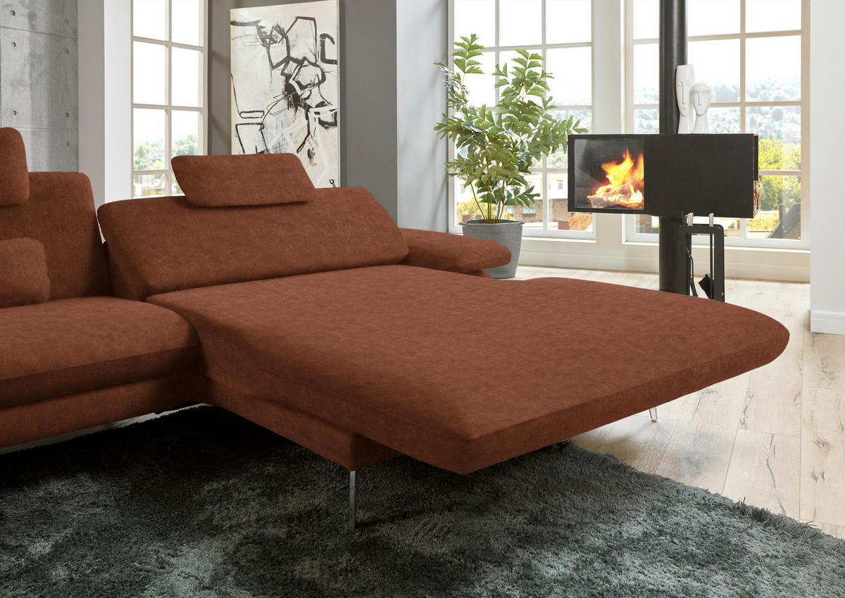 ECKSOFA in Velours Kupferfarben  - Schwarz/Kupferfarben, Design, Textil/Metall (284/184cm) - Dieter Knoll