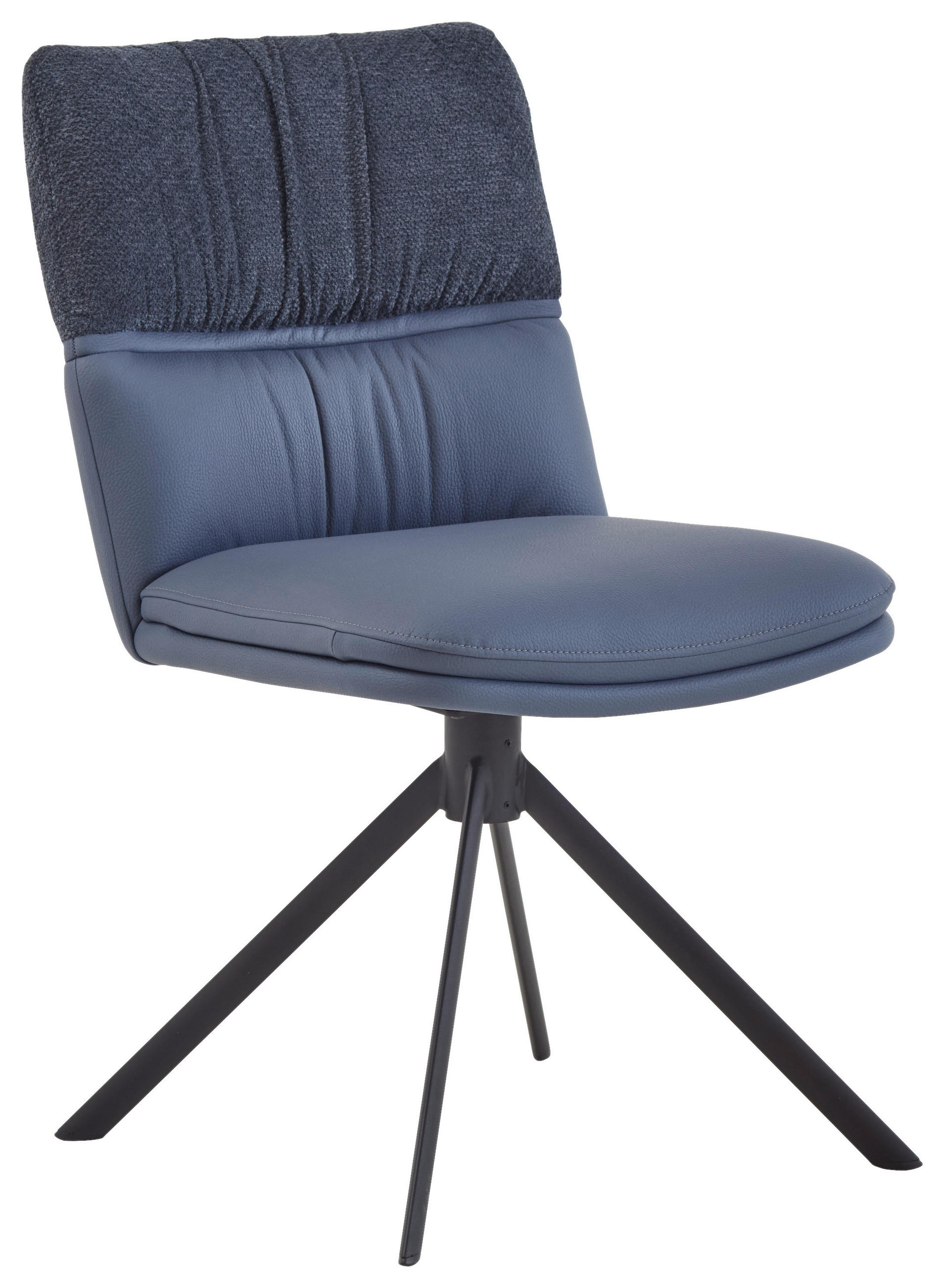 STUHL  Beinauswahl, Stoffauswahl, Sitzfläche 360° drehbar, automatische Rückholfunktion Chenille, Mikrofaser  - Blau/Schwarz, Design, Textil/Metall (49/86/63cm) - Valdera