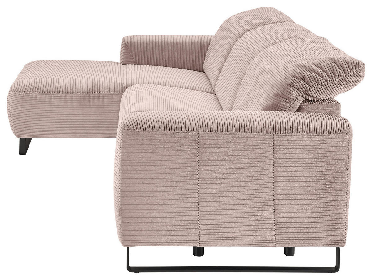 ECKSOFA in Cord Rosa  - Schwarz/Rosa, Konventionell, Textil/Metall (180/266cm) - Hom`in