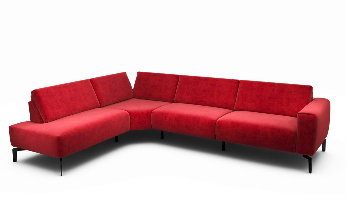 ECKSOFA Cosy Rot Samt  - Rot/Schwarz, Design, Textil/Metall (213/296cm) - SENSOO