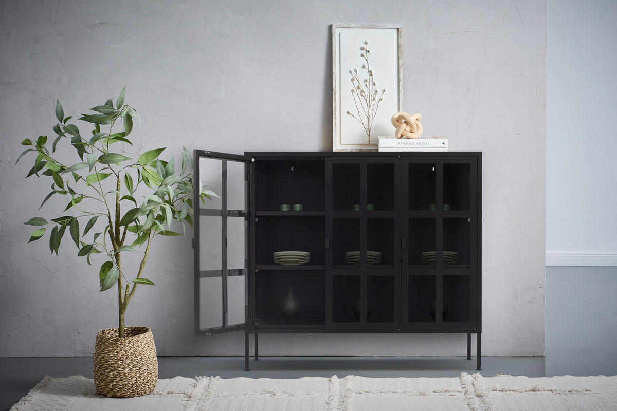 VITRINE in Schwarz  - Schwarz, Design, Glas/Metall (120/110/35cm) - Xora