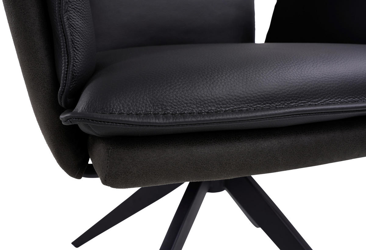 STOL MED ARMSTÖD järn mikrofiber äkta läder, kombination läder/tyg pigmenterad  - svart/antracit, Design, metall/läder (60,5/87/66cm) - Novel