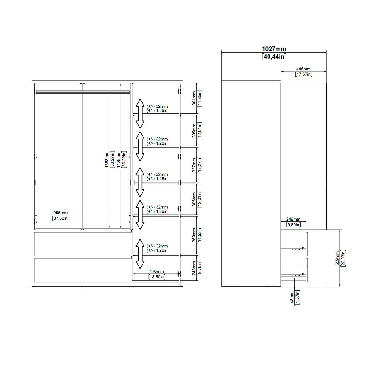 DREHTÜRENSCHRANK 149/202/58 cm 3-türig Eichefarben, Weiß  - Eichefarben/Silberfarben, KONVENTIONELL, Holzwerkstoff/Metall (149/202/58cm) - Boxxx