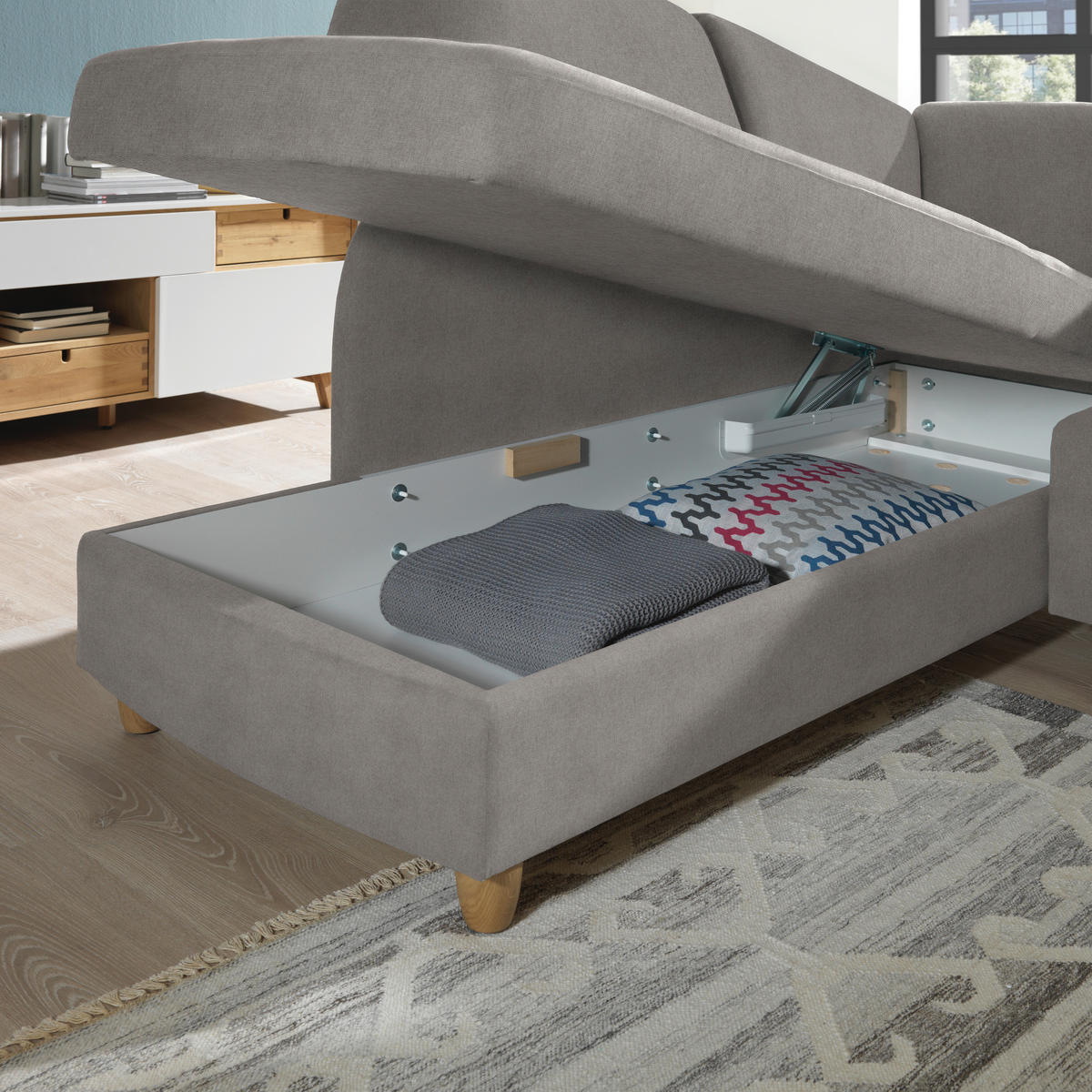 ECKSOFA in Flachgewebe Naturfarben  208/227 cm  - Eichefarben/Rot, KONVENTIONELL, Holz/Textil (208/227cm) - Sedda