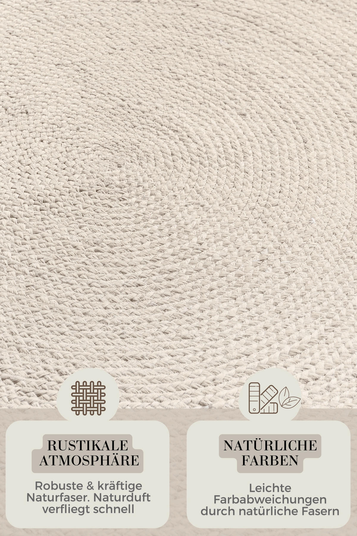 JUTETEPPICH 100 cm Jute Braided Weiß rund  - Weiß, Basics, Textil (100cm) - Hanse Home