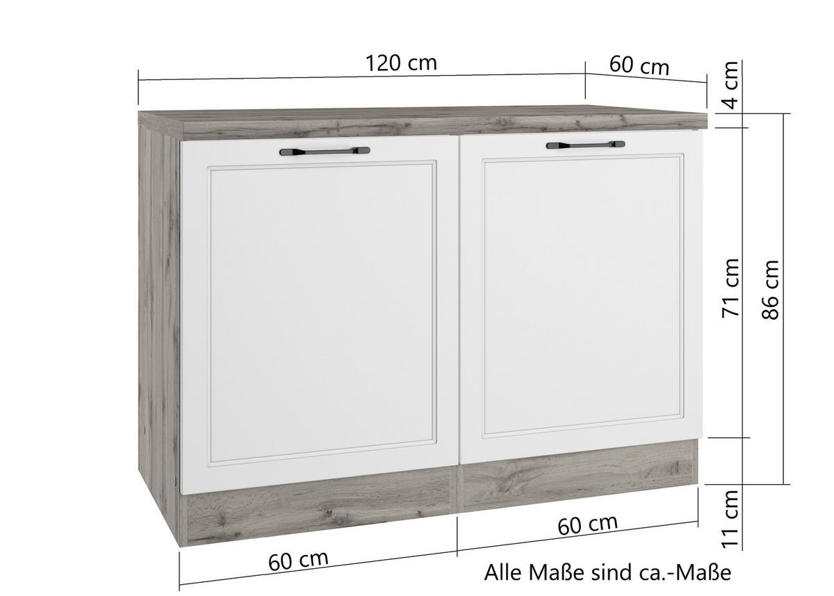 SPÜLENUNTERSCHRANK 120/86/60 cm  in Weiß, Eiche Wotan  - Eiche Wotan/Schwarz, LIFESTYLE, Holzwerkstoff/Metall (120/86/60cm) - Held